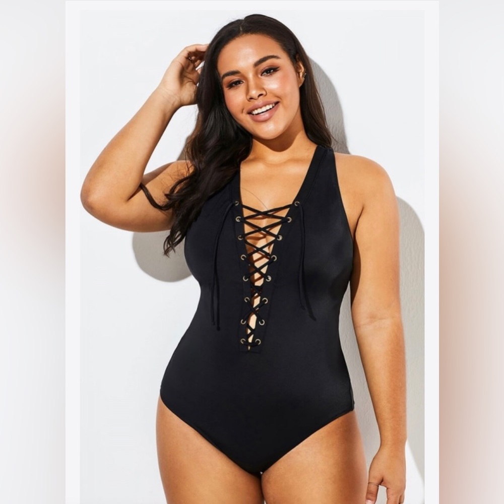 NWT Black lace-up one piece swimsuit